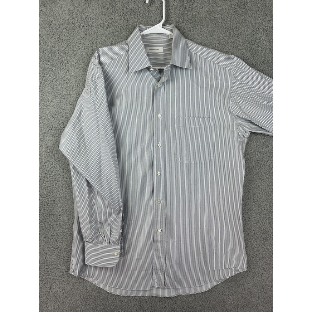 Ermenegildo Zegna Shirt Mens 16 41 Blue White Stripe Dress Italy Made Luxury